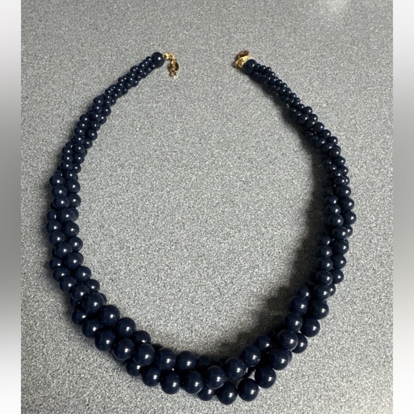Vintage Napier Navy Blue Twisted Beaded Necklace, 17" - Picture 1 of 4
